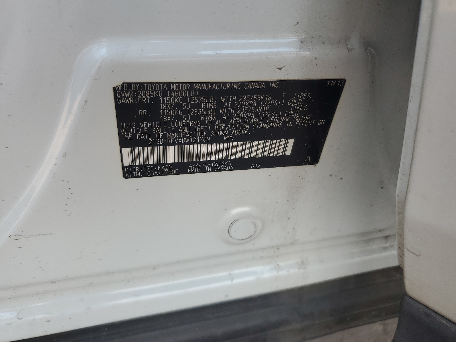 2T3DFREVXDW121709 2013 Toyota Rav4 Limited