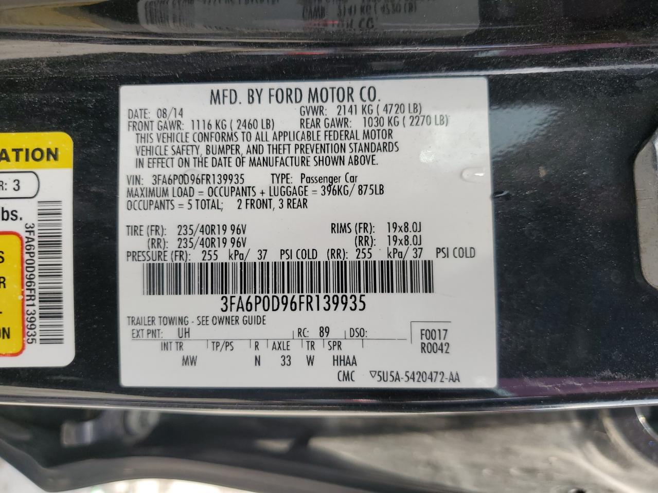 3FA6P0D96FR139935 2015 Ford Fusion Titanium