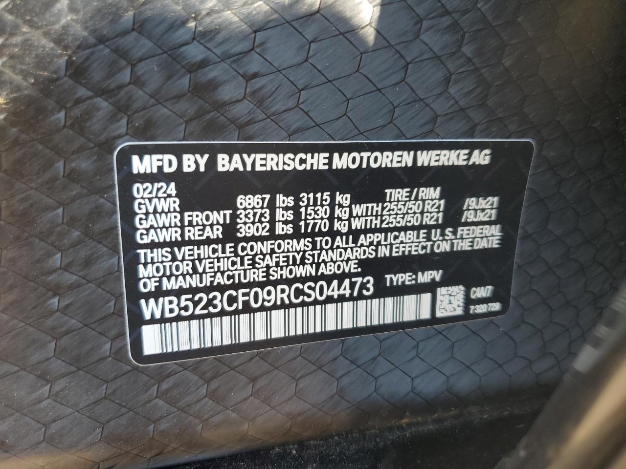 2024 BMW Ix xDrive50 VIN: WB523CF09RCS04473 Lot: 61317134