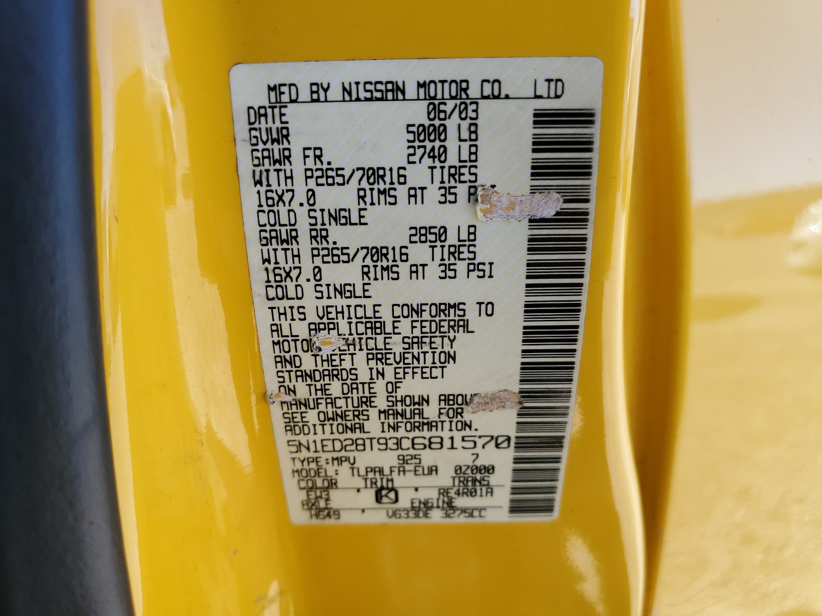 5N1ED28T93C681570 2003 Nissan Xterra Xe