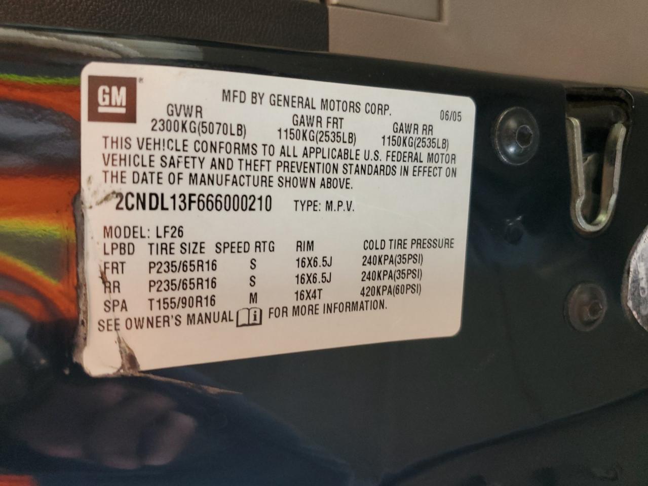 2006 Chevrolet Equinox Ls VIN: 2CNDL13F666000210 Lot: 63346044