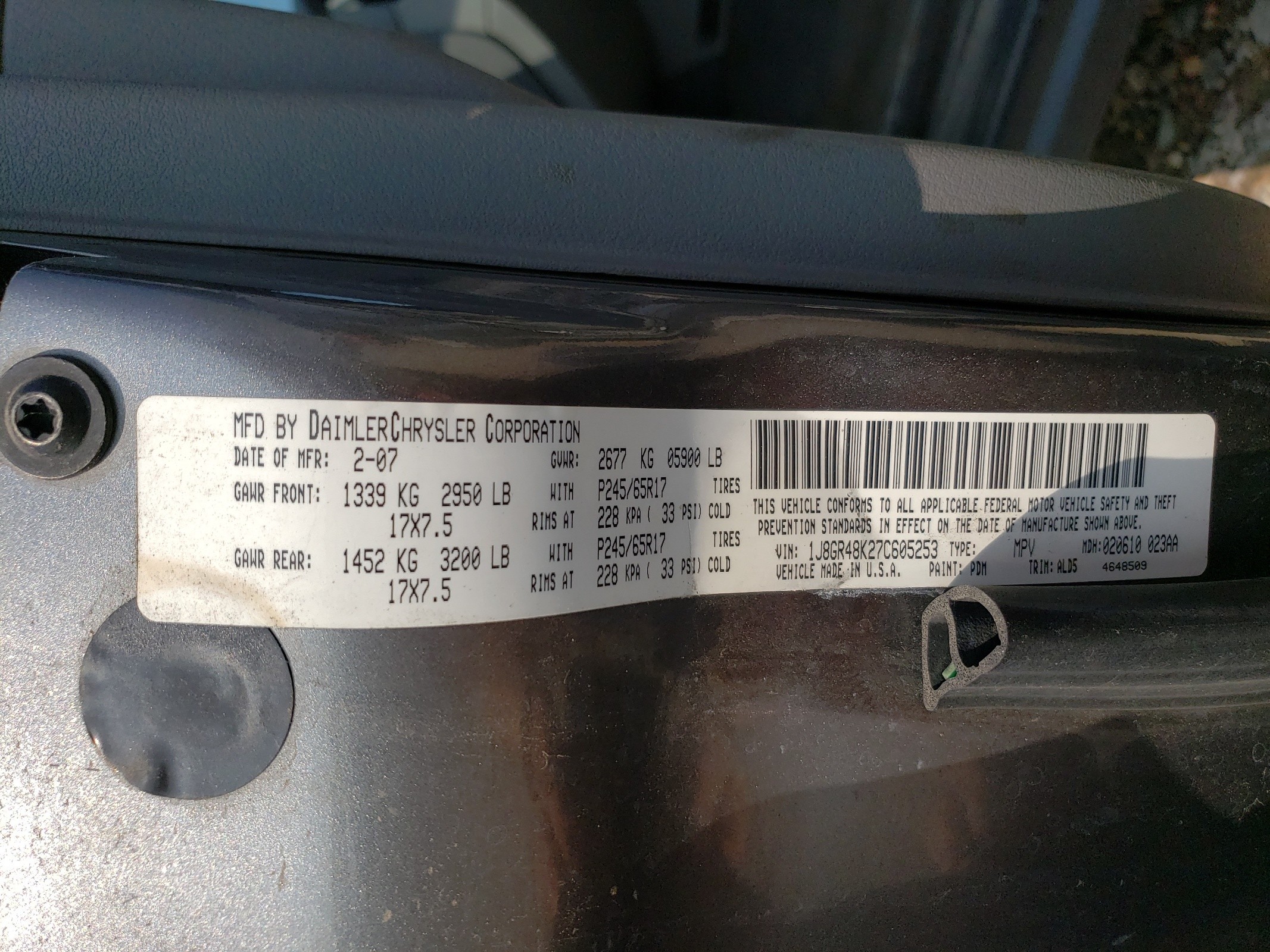 1J8GR48K27C605253 2007 Jeep Grand Cherokee Laredo