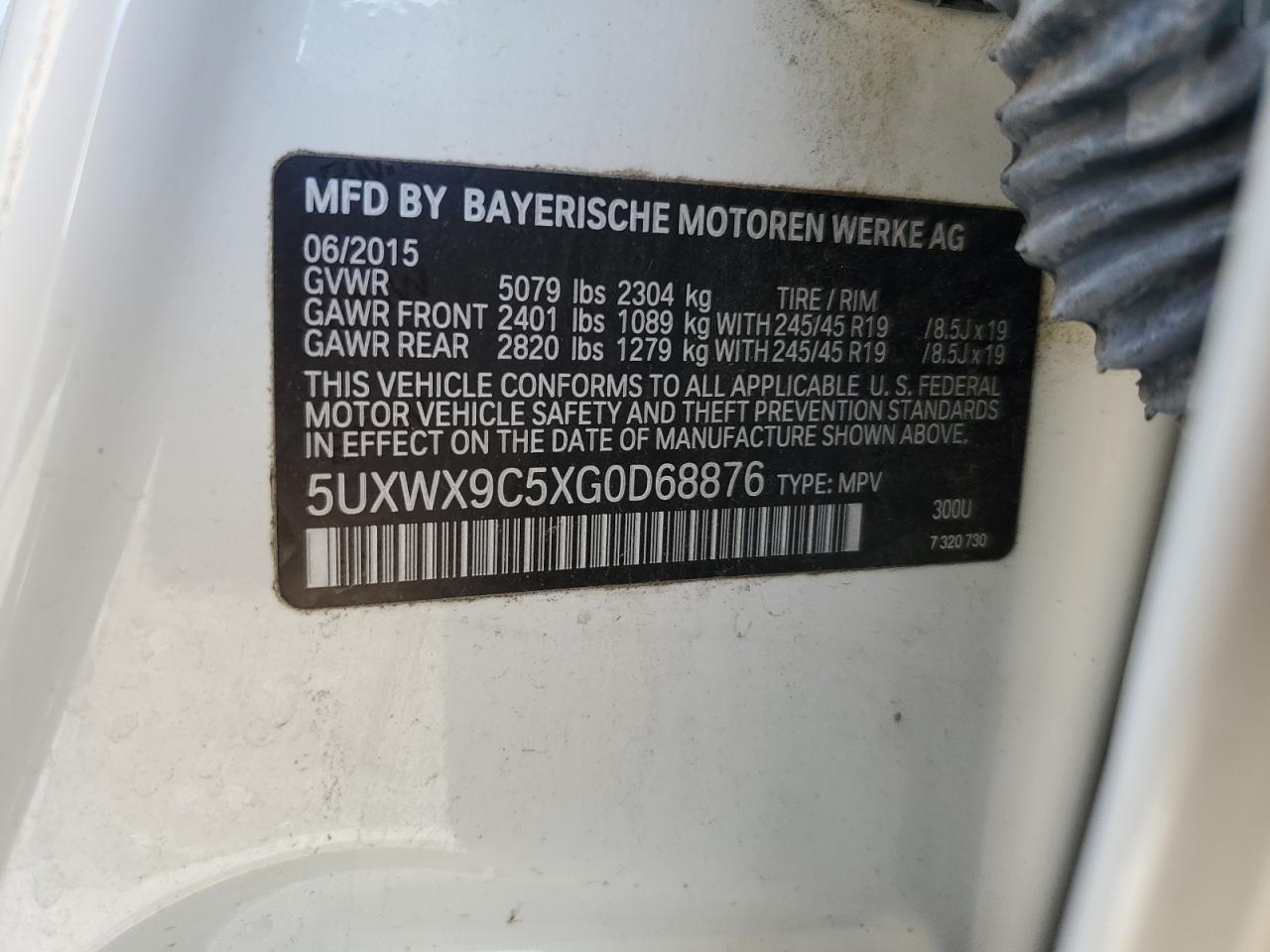 2016 BMW X3 xDrive28I VIN: 5UXWX9C5XG0D68876 Lot: 62974594