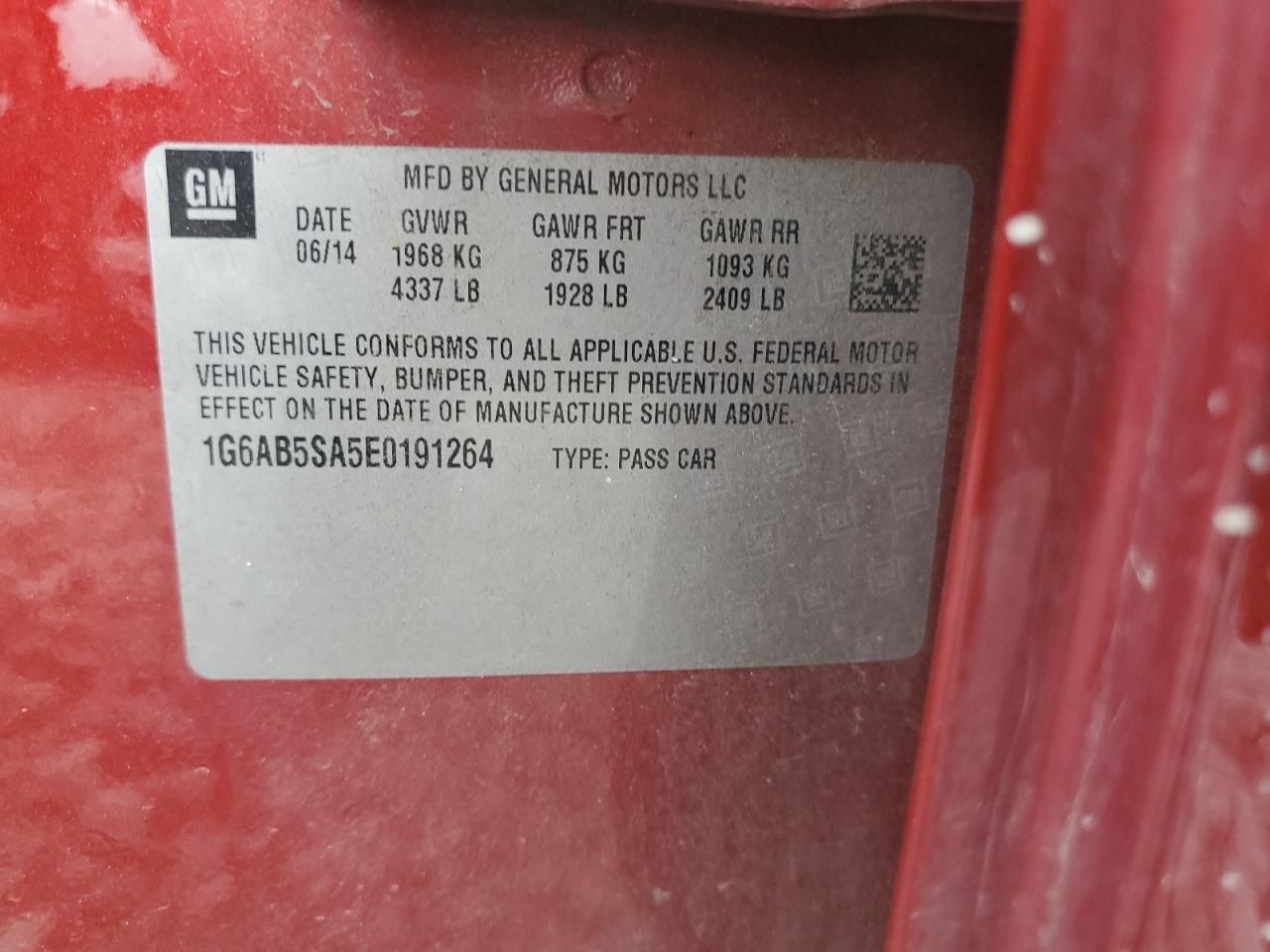 2014 Cadillac Ats Luxury VIN: 1G6AB5SA5E0191264 Lot: 63043624