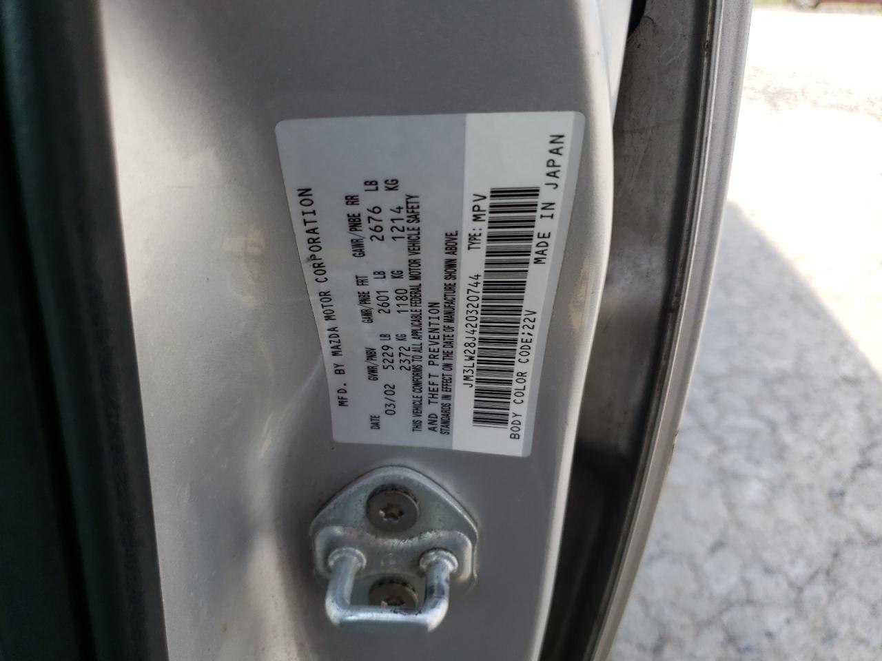 2002 Mazda Mpv Wagon VIN: JM3LW28J420320744 Lot: 61411284