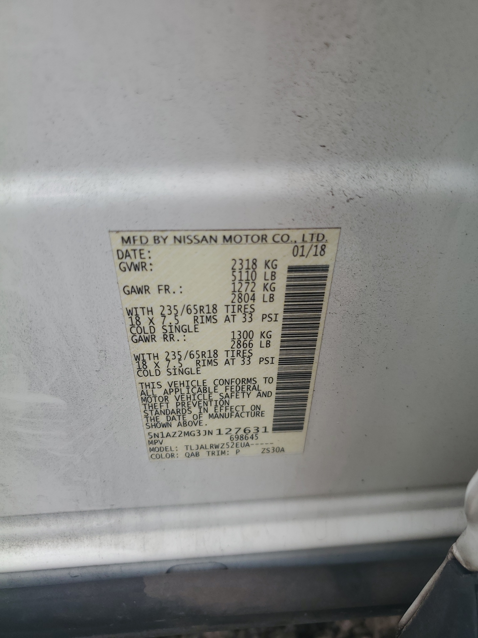 5N1AZ2MG3JN127631 2018 Nissan Murano S