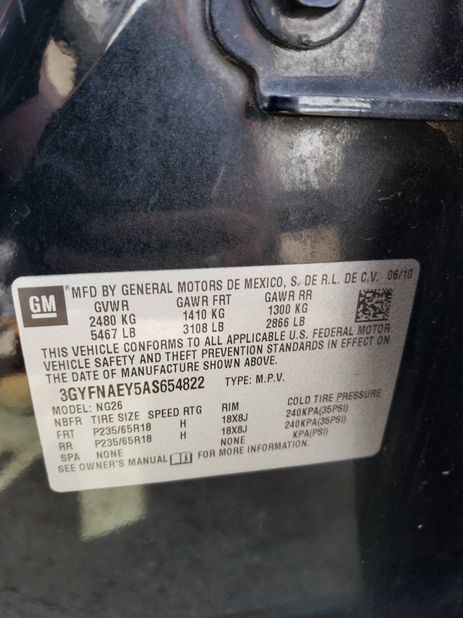 3GYFNAEY5AS654822 2010 Cadillac Srx Luxury Collection