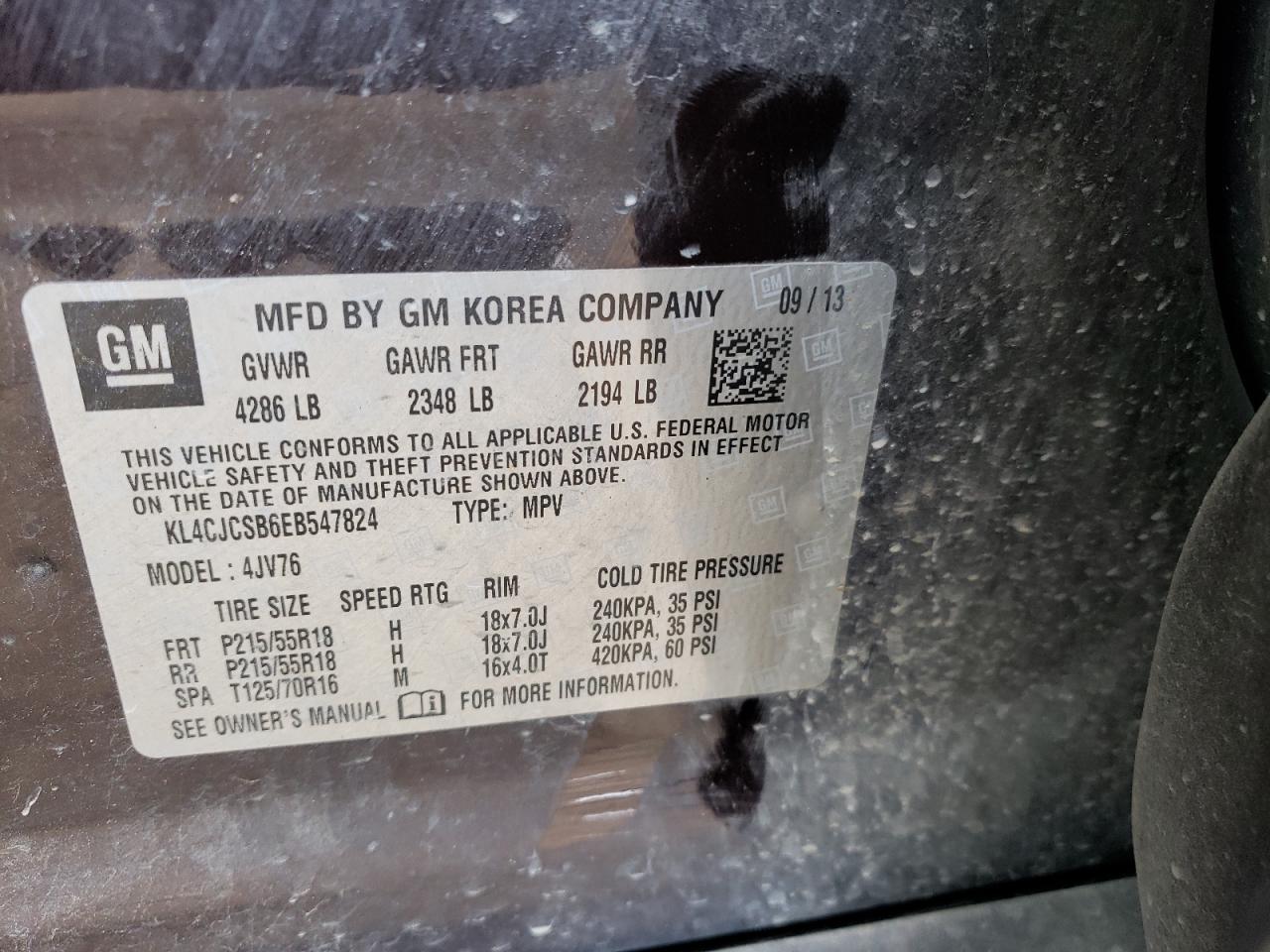 2014 Buick Encore VIN: KL4CJCS86EB547824 Lot: 65461384