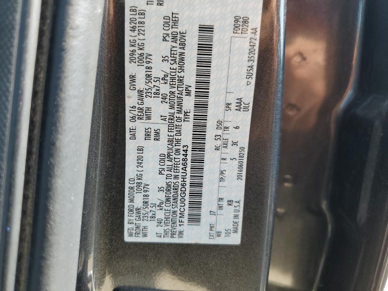 1FMCU0GD6HUA68443 2017 Ford Escape Se