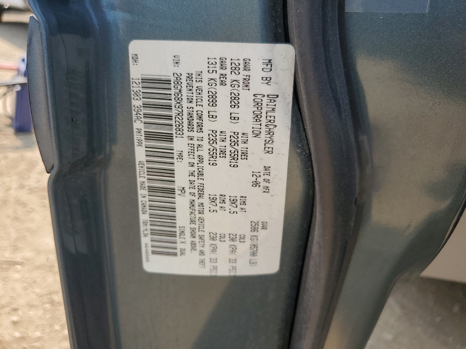 2A8GM68X97R226831 2007 Chrysler Pacifica Touring