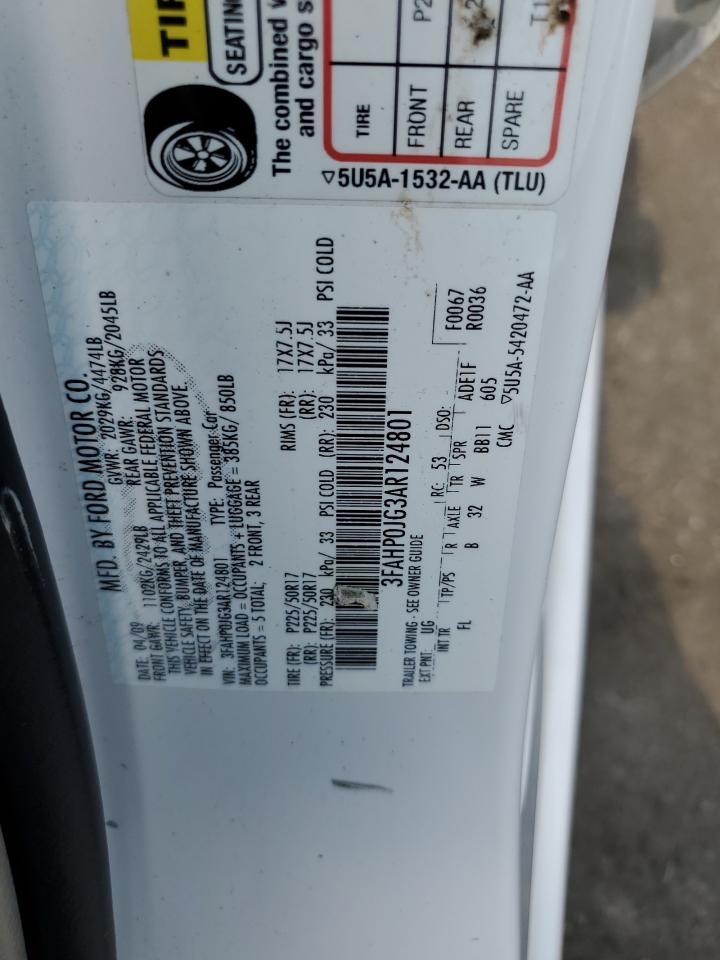 2010 Ford Fusion Sel VIN: 3FAHP0JG3AR124801 Lot: 64674384