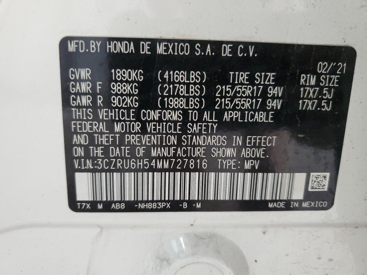 3CZRU6H54MM727816 2021 HONDA HR-V - Image 13