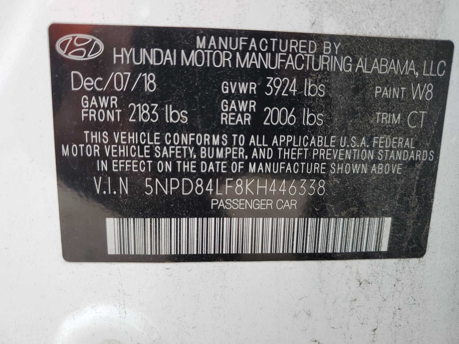 5NPD84LF8KH446338 2019 Hyundai Elantra Sel