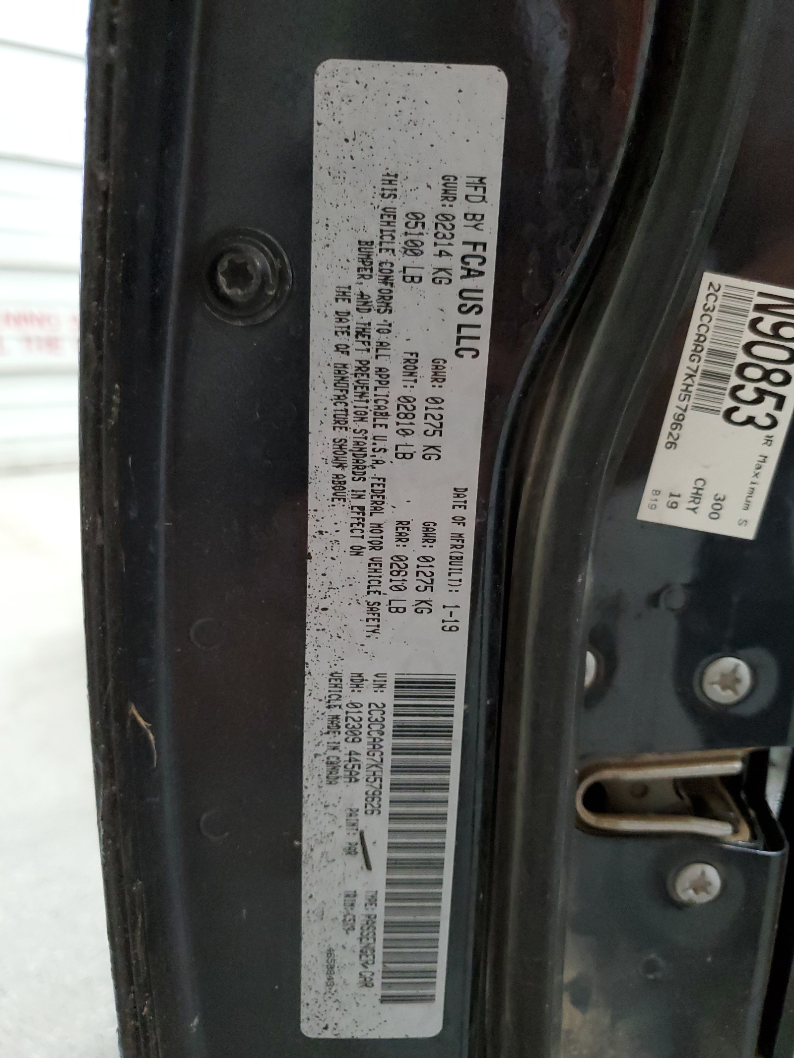 2C3CCAAG7KH579626 2019 Chrysler 300 Touring