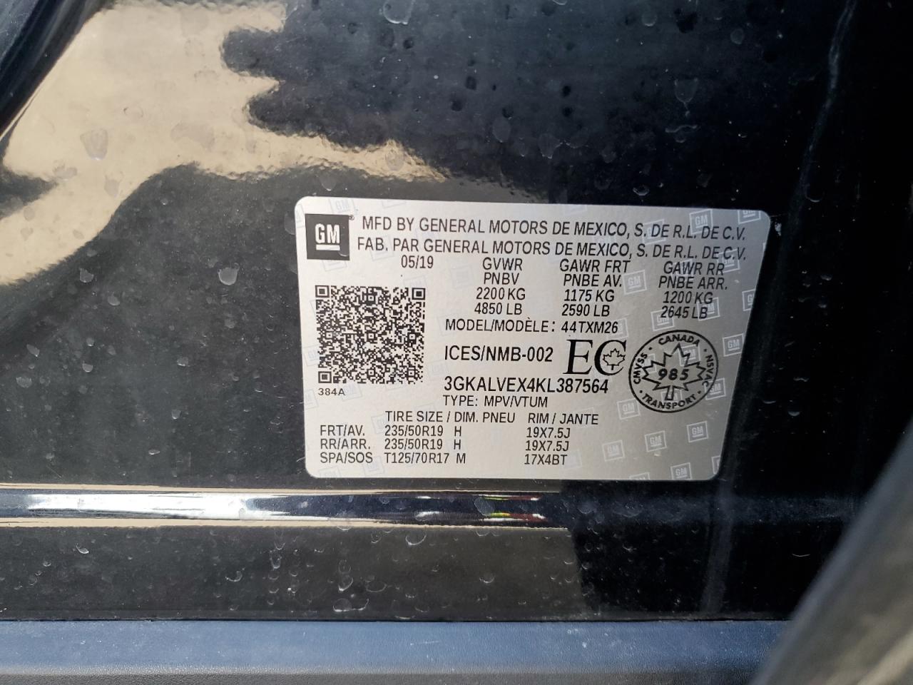 2019 GMC Terrain Slt VIN: 3GKALVEX4KL387564 Lot: 63671884