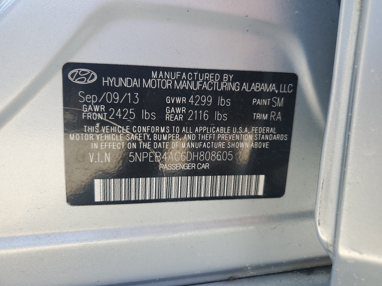 5NPEB4AC6DH808605 2013 Hyundai Sonata Gls