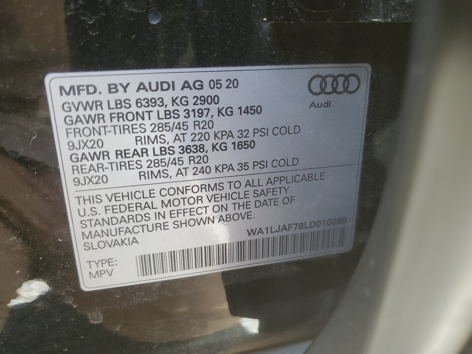 WA1LJAF78LD010089 2020 Audi Q7 Premium Plus