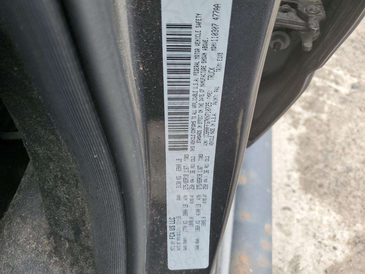 2019 Ram 1500 Big Horn/Lone Star VIN: 1C6RRFFG7KN710725 Lot: 62076604