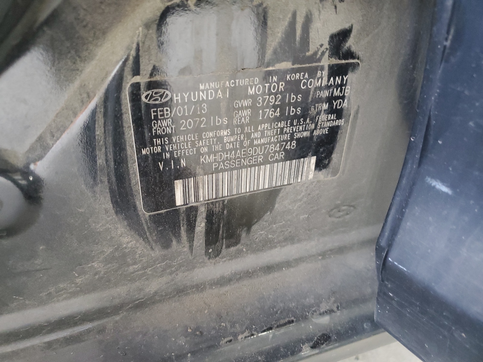 KMHDH4AE9DU784748 2013 Hyundai Elantra Gls