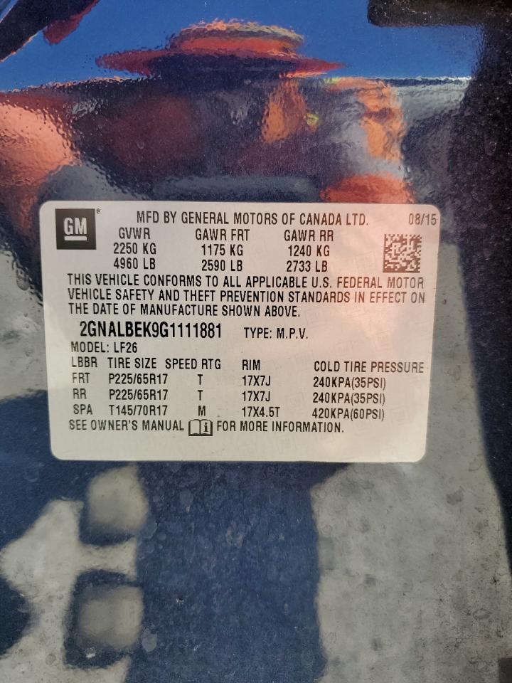 2016 Chevrolet Equinox Ls VIN: 2GNALBEK9G1111881 Lot: 63822344