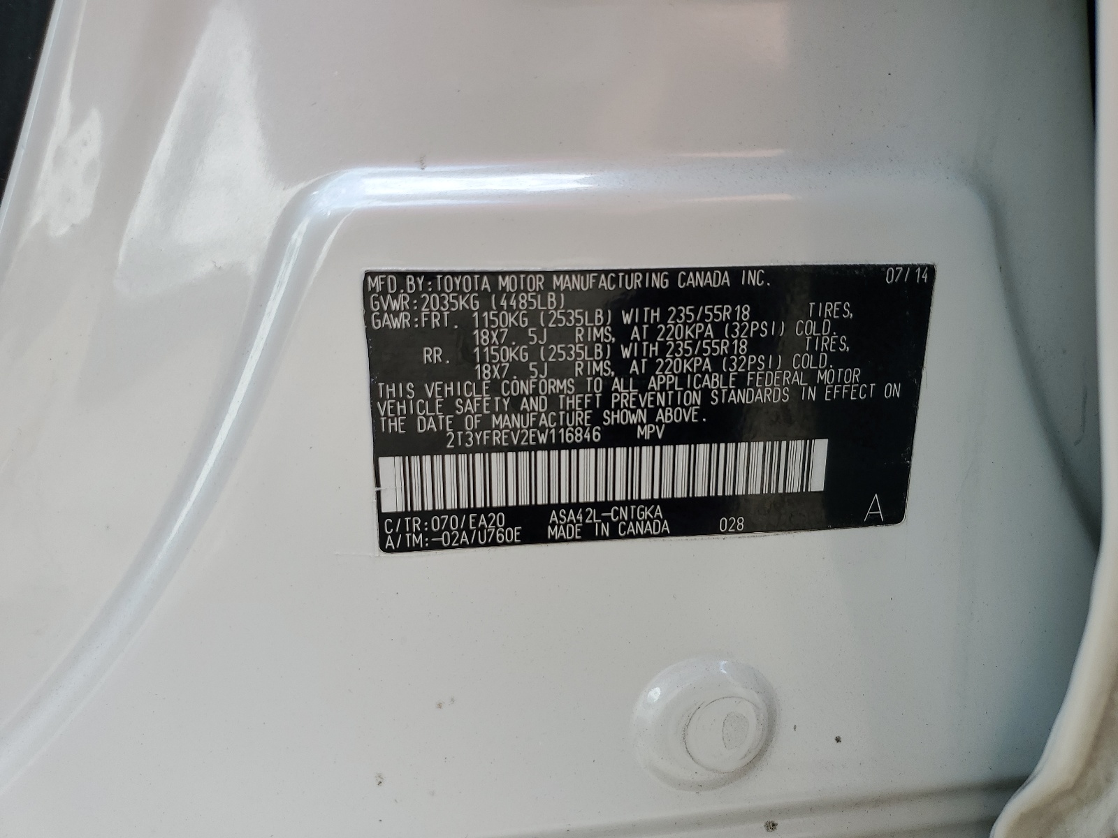 2T3YFREV2EW116846 2014 Toyota Rav4 Limited