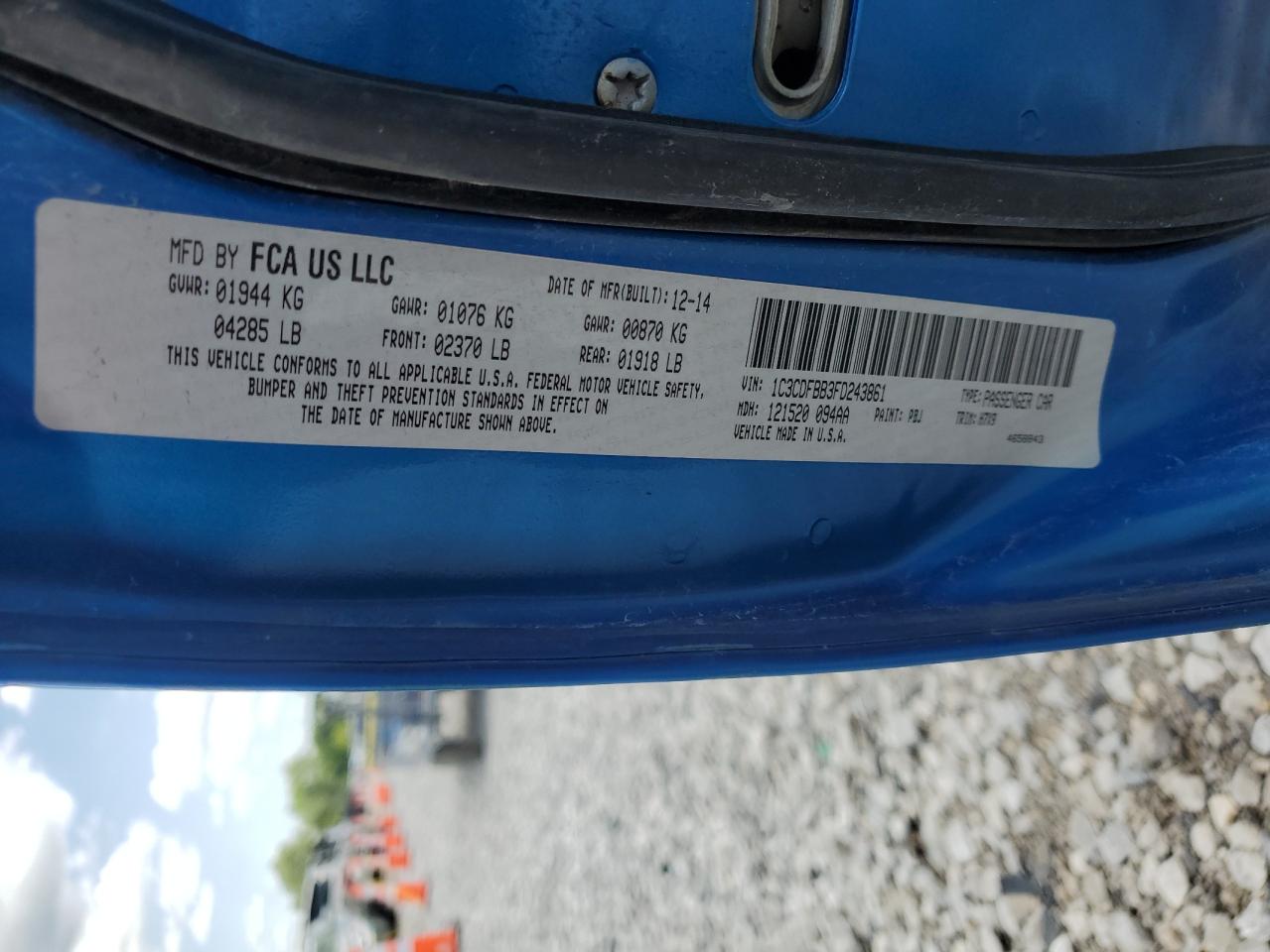 2015 Dodge Dart Sxt VIN: 1C3CDFBB3FD243861 Lot: 62239844