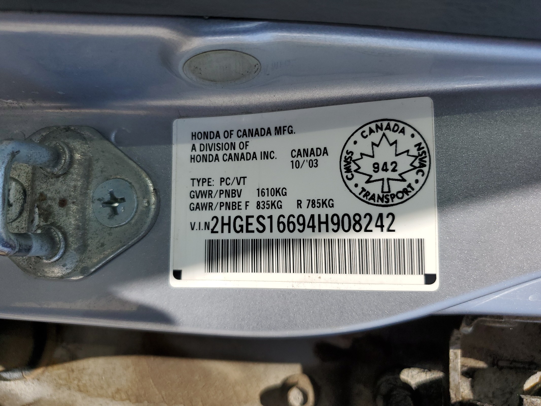 2HGES16694H908242 2004 Honda Civic Lx