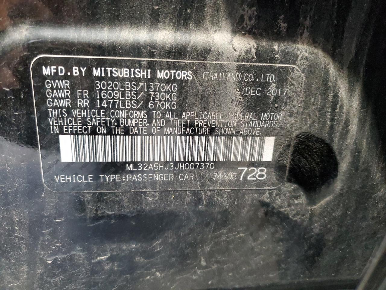 2018 Mitsubishi Mirage Gt VIN: ML32A5HJ3JH007370 Lot: 63892334