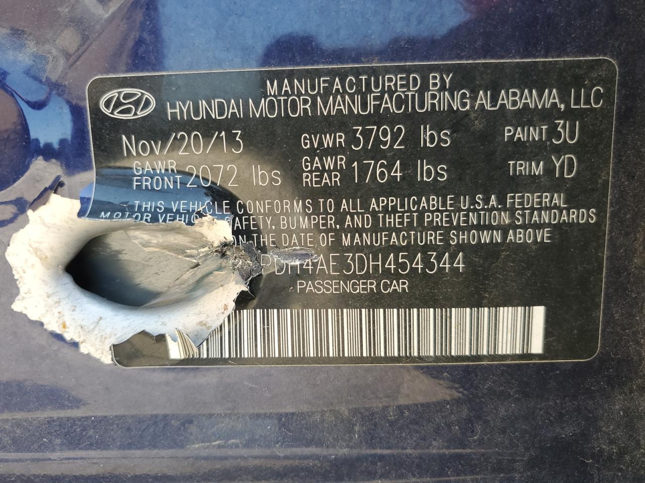 2013 Hyundai Elantra Gls VIN: 5NPDH4AE3DH454344 Lot: 62643354