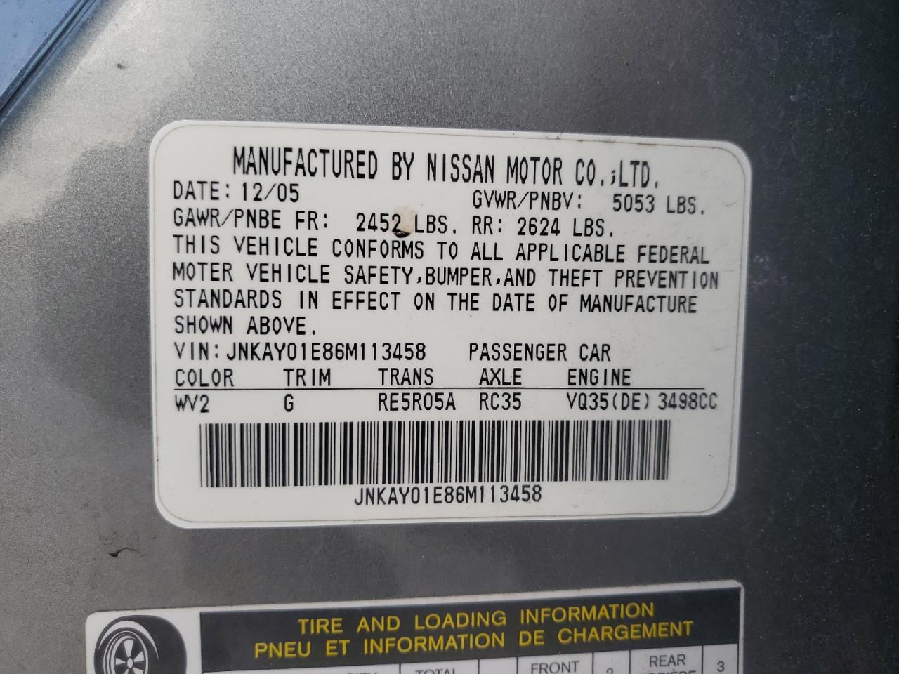2006 Infiniti M35 Base VIN: JNKAY01E86M113458 Lot: 74691284