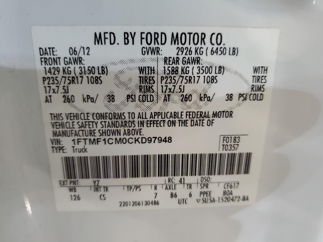 1FTMF1CM0CKD97948 2012 Ford F150