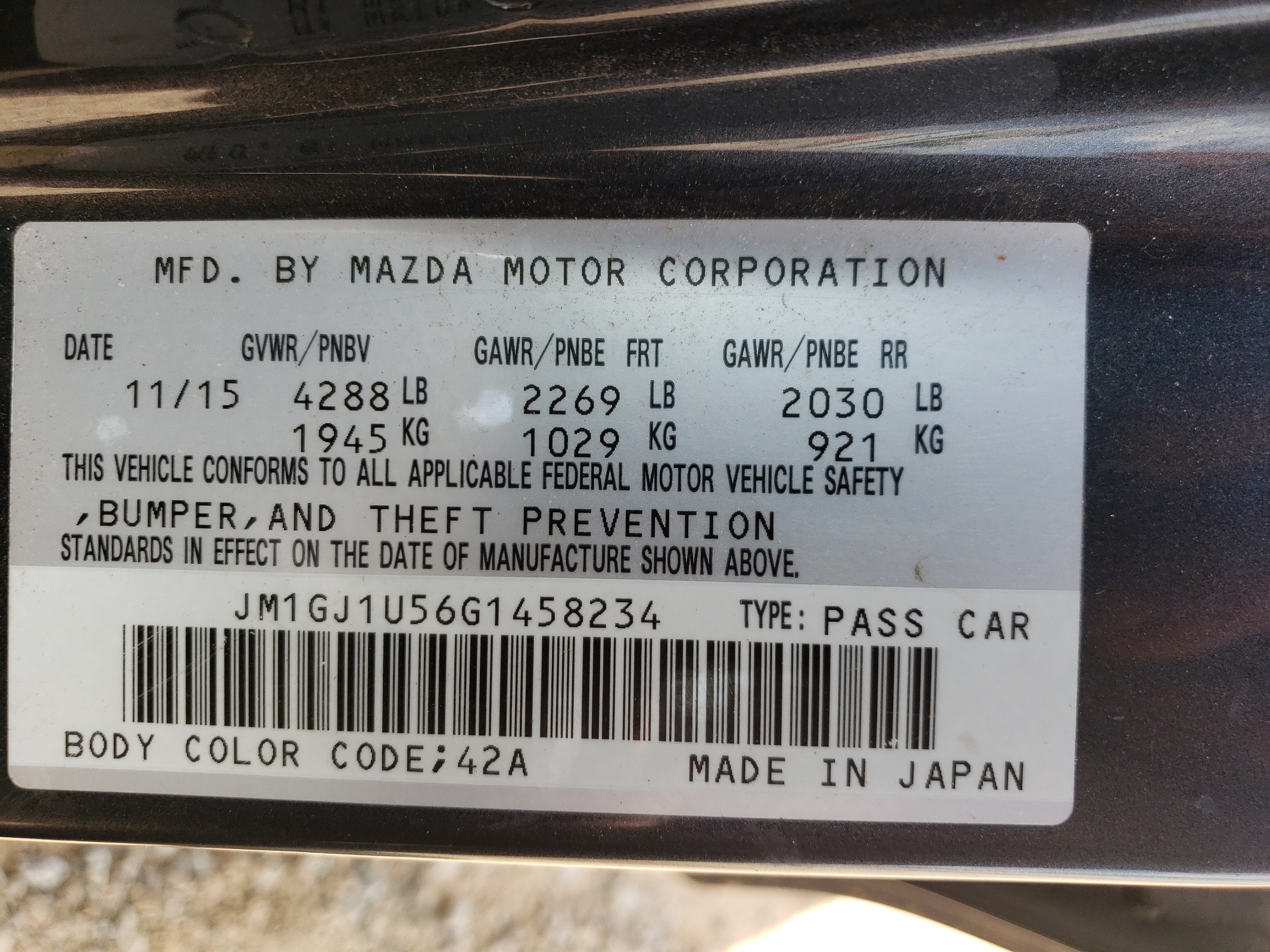 JM1GJ1U56G1458234 2016 Mazda 6 Sport