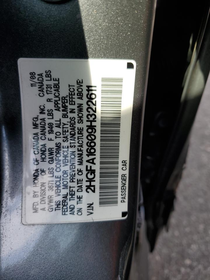 2009 Honda Civic Lx-S VIN: 2HGFA16609H322611 Lot: 63531204