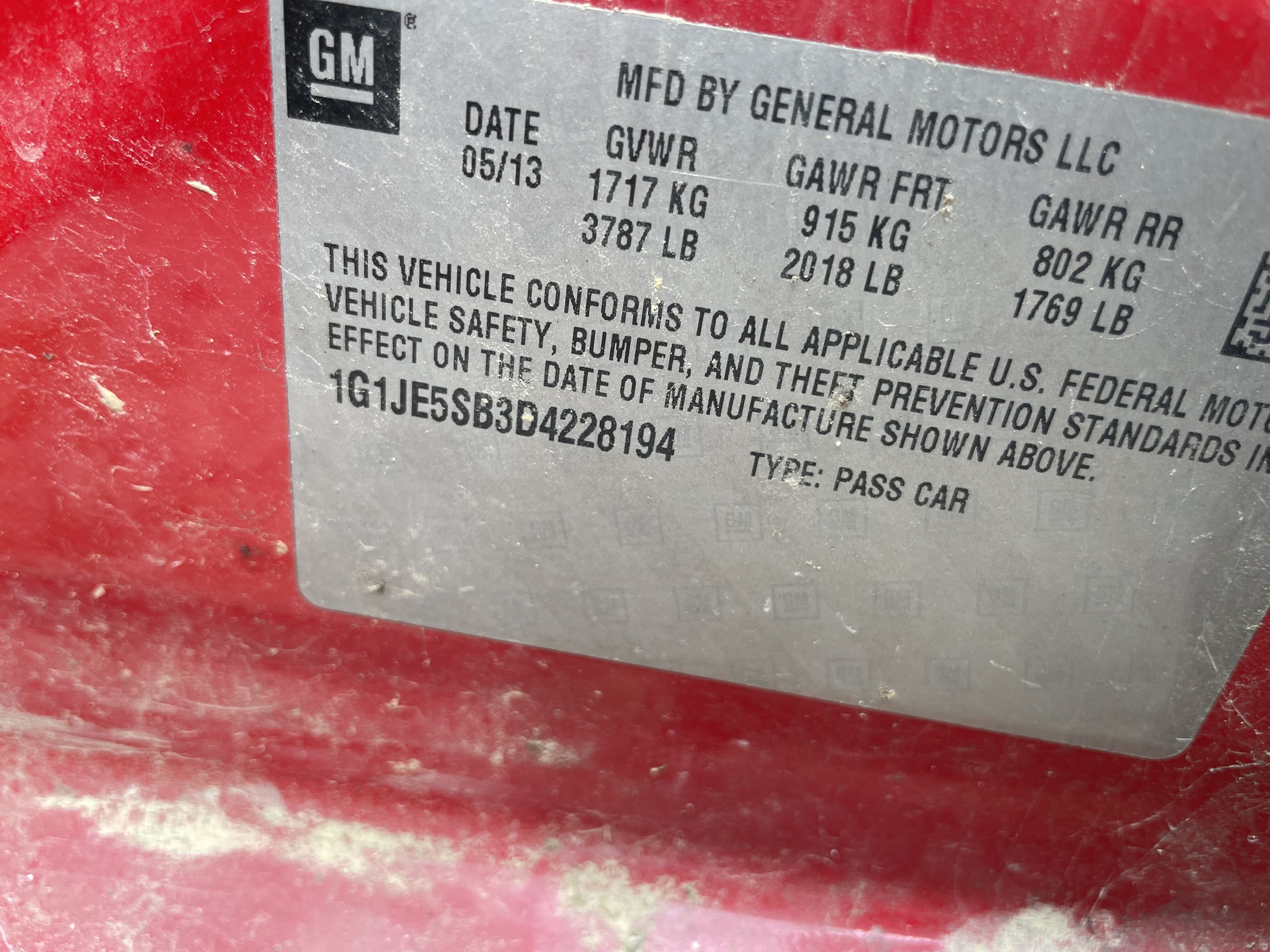 1G1JE5SB3D4228194 2013 Chevrolet Sonic Ltz