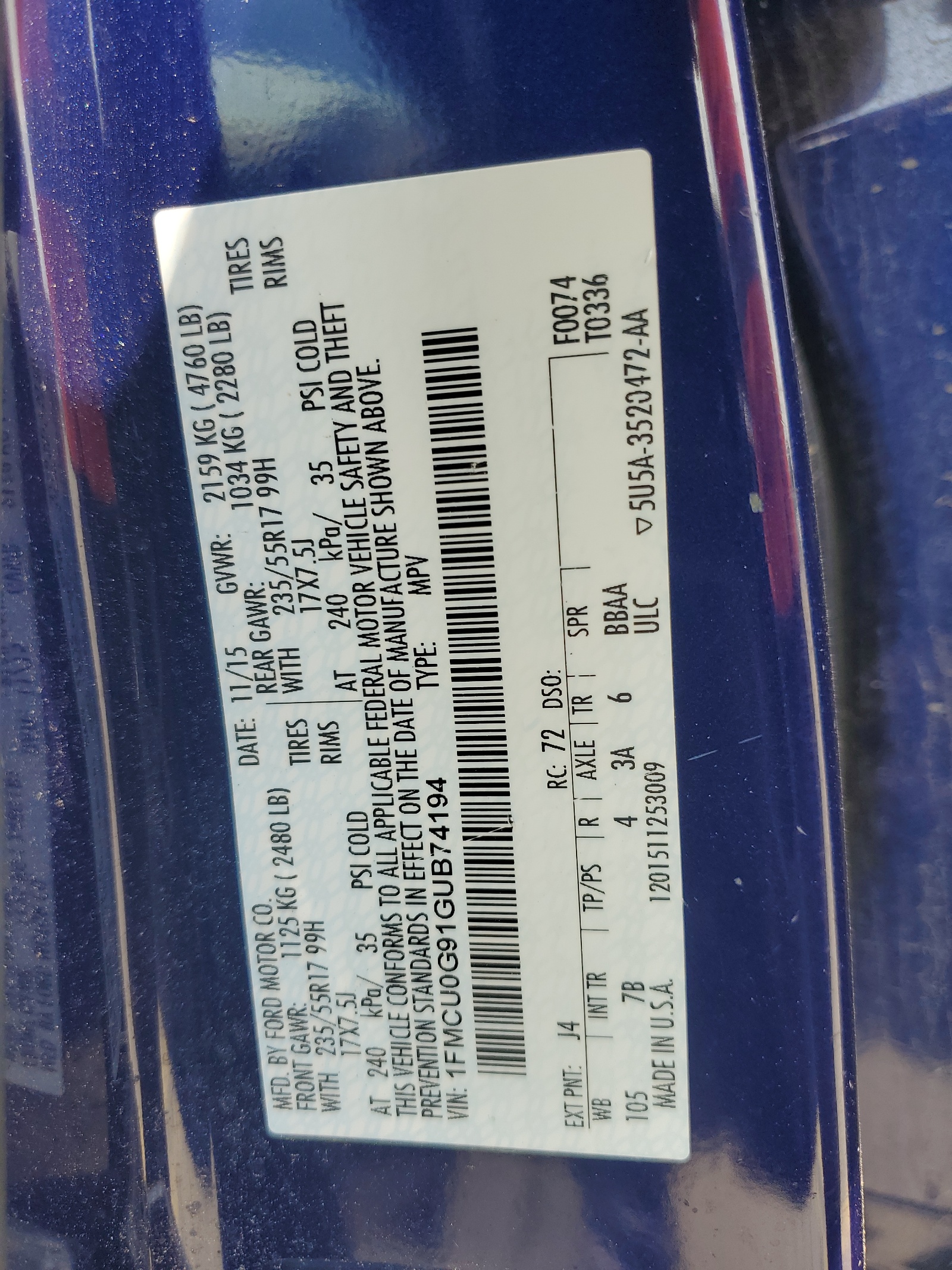 1FMCU0G91GUB74194 2016 Ford Escape Se