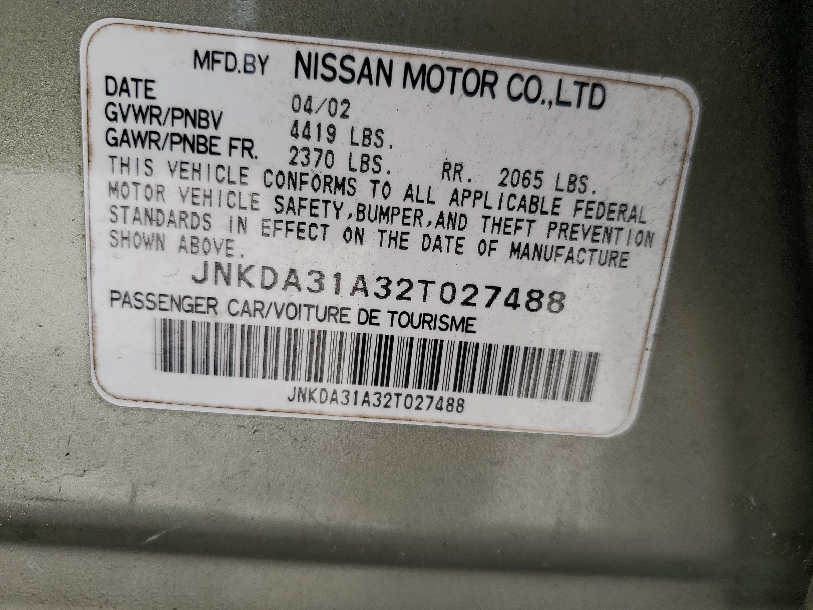 JNKDA31A32T027488 2002 Infiniti I35