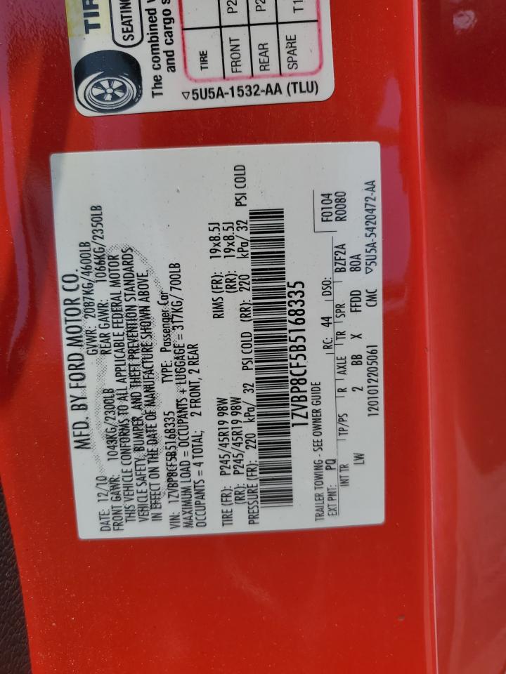 2011 Ford Mustang Gt VIN: 1ZVBP8CF5B5168335 Lot: 64683124