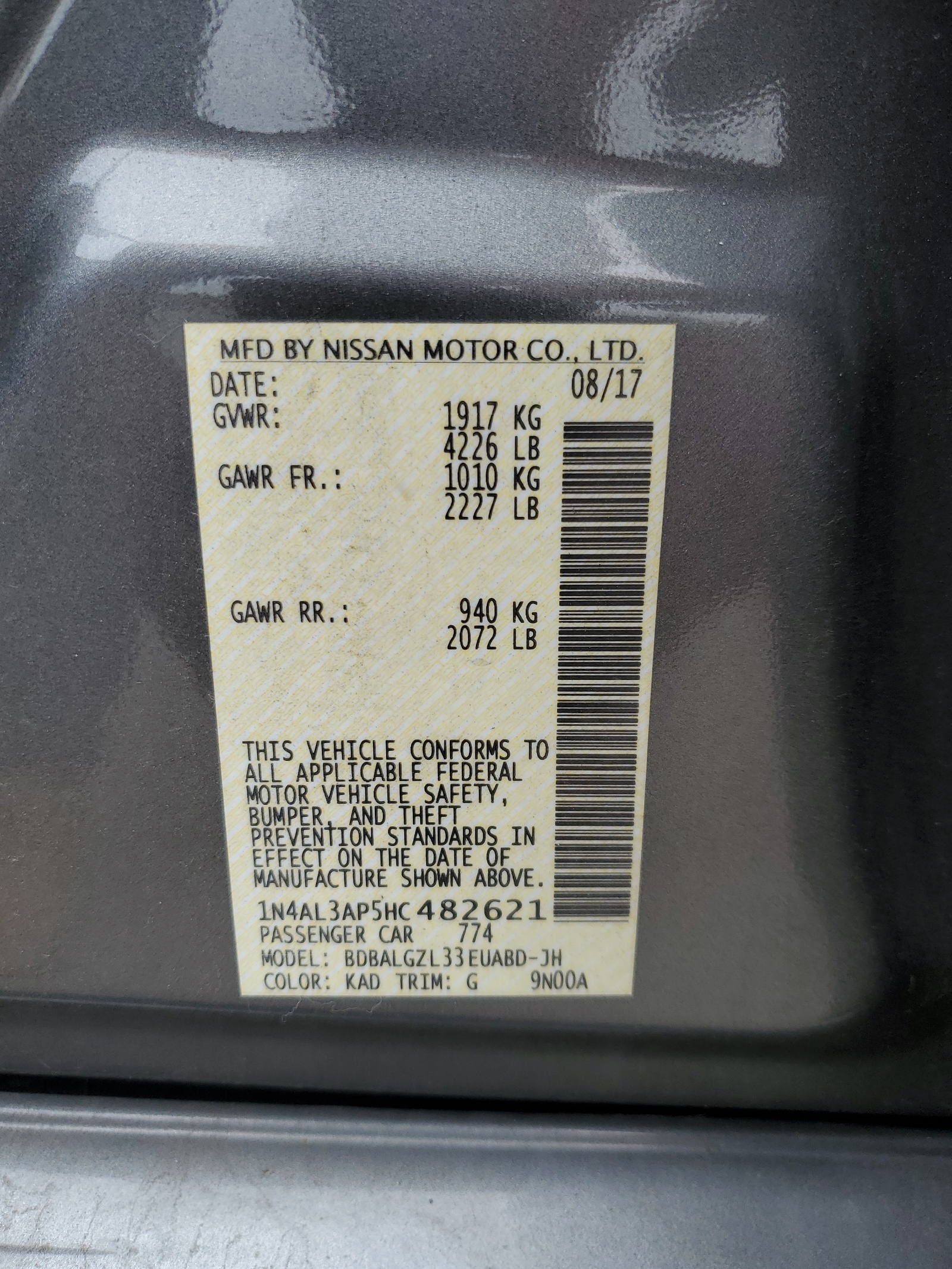 1N4AL3AP5HC482621 2017 Nissan Altima 2.5