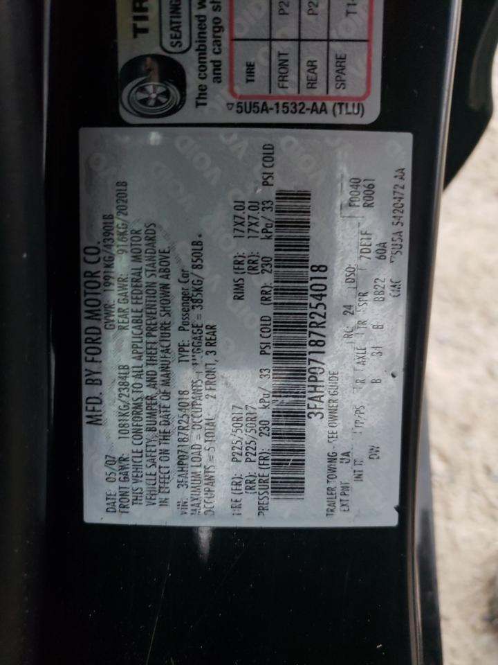 2007 Ford Fusion Se VIN: 3FAHP07187R254018 Lot: 63692404