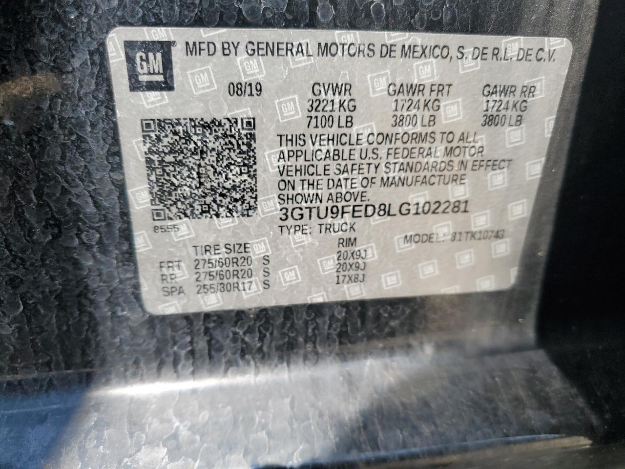 2020 GMC Sierra K1500 Denali VIN: 3GTU9FED8LG102281 Lot: 63481924