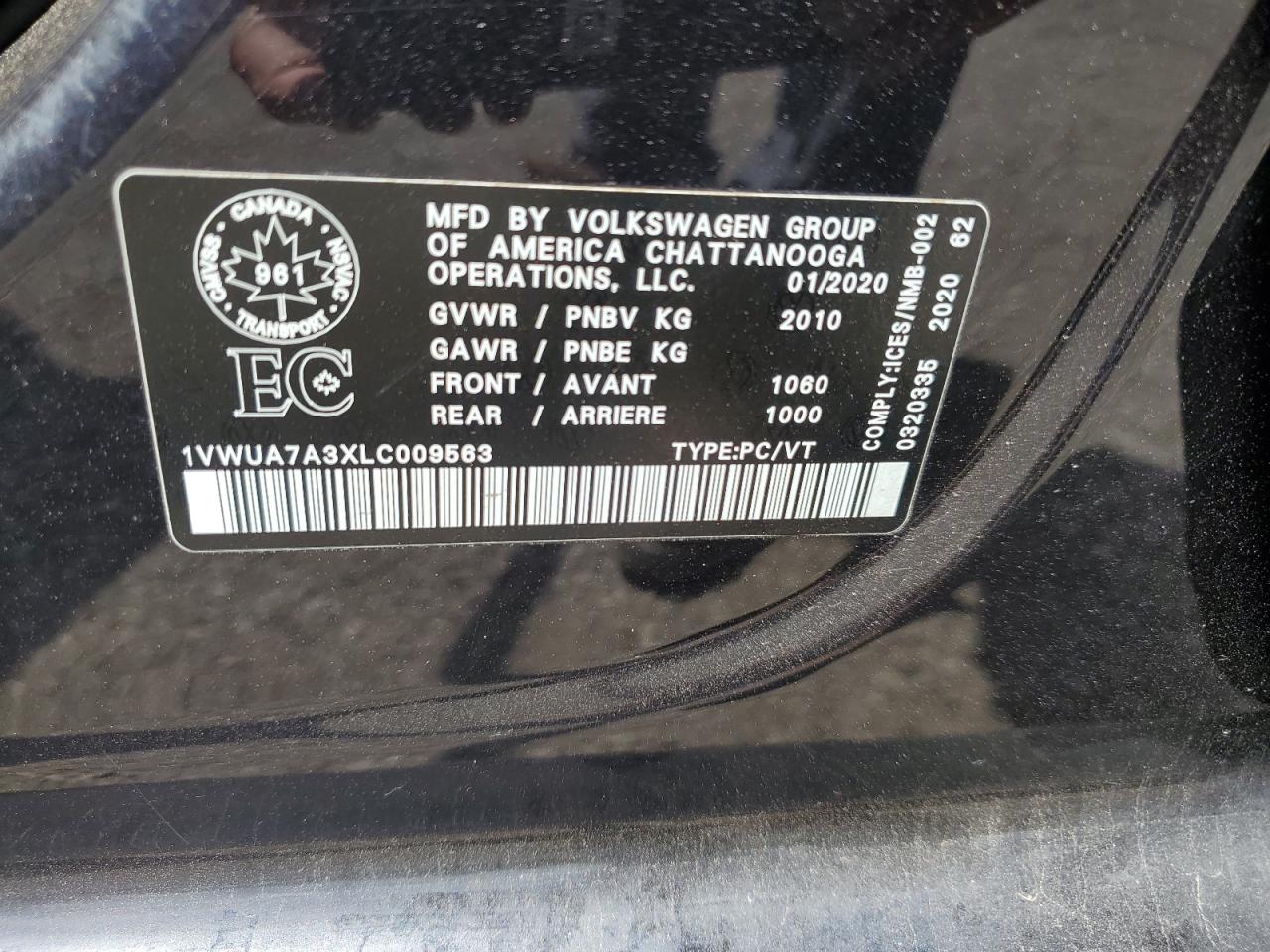 2020 Volkswagen Passat Highline VIN: 1VWUA7A3XLC009563 Lot: 61522784