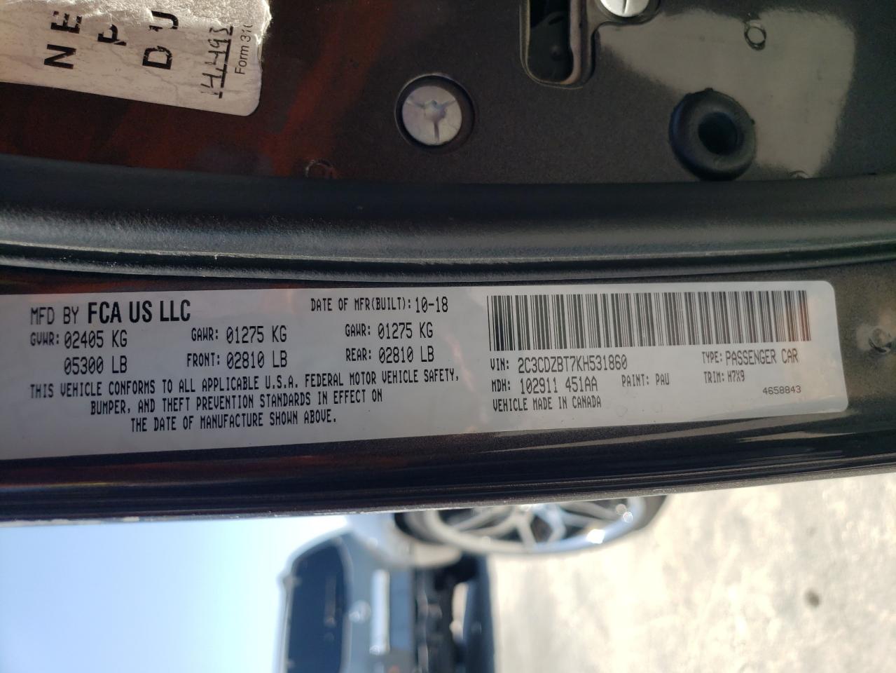 2019 Dodge Challenger R/T VIN: 2C3CDZBT7KH531860 Lot: 64300004