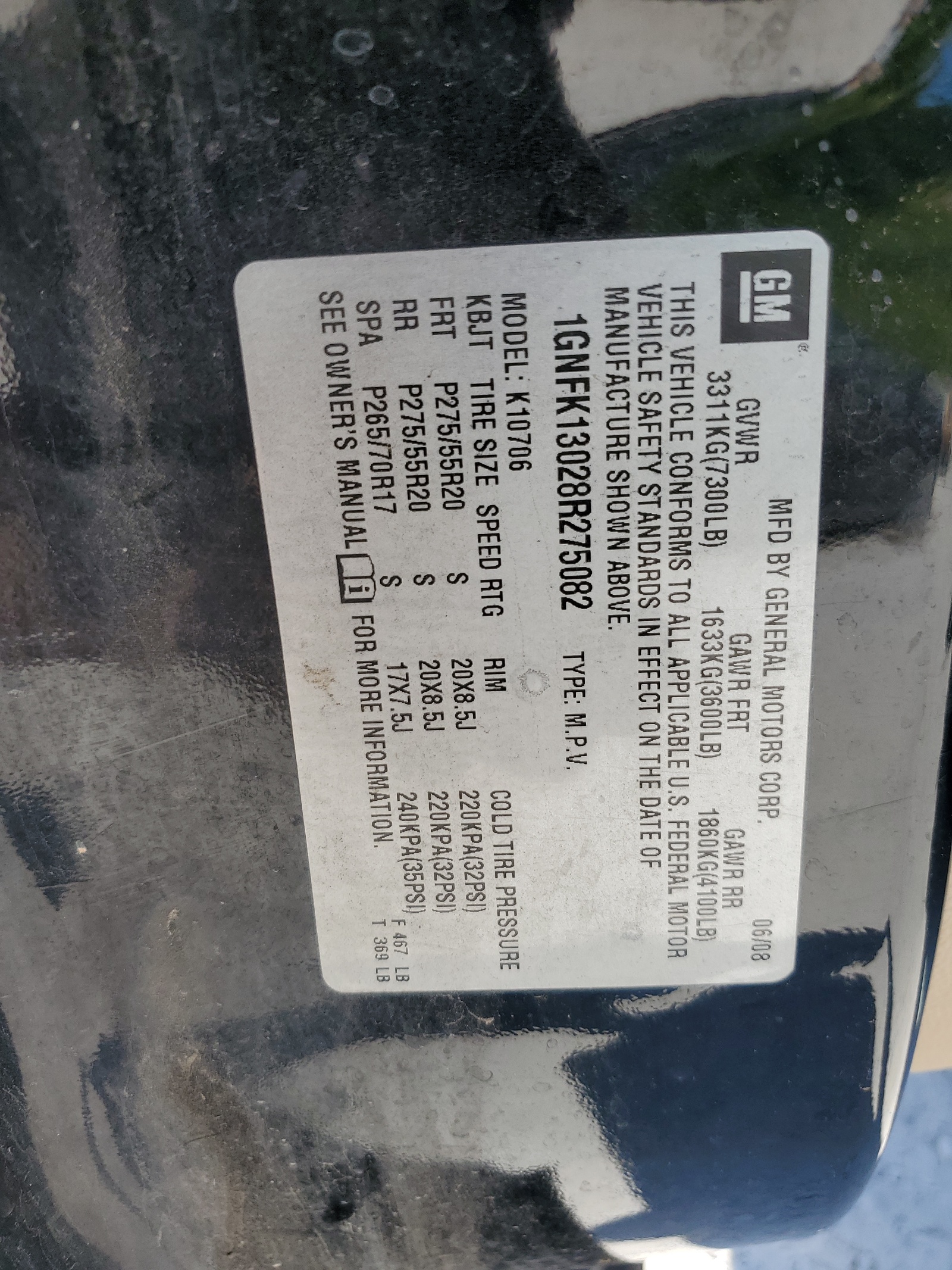 1GNFK13028R275082 2008 Chevrolet Tahoe K1500