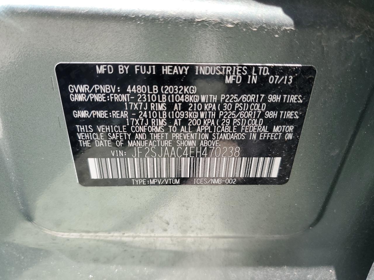 2014 Subaru Forester 2.5I VIN: JF2SJAAC4EH470238 Lot: 61885414