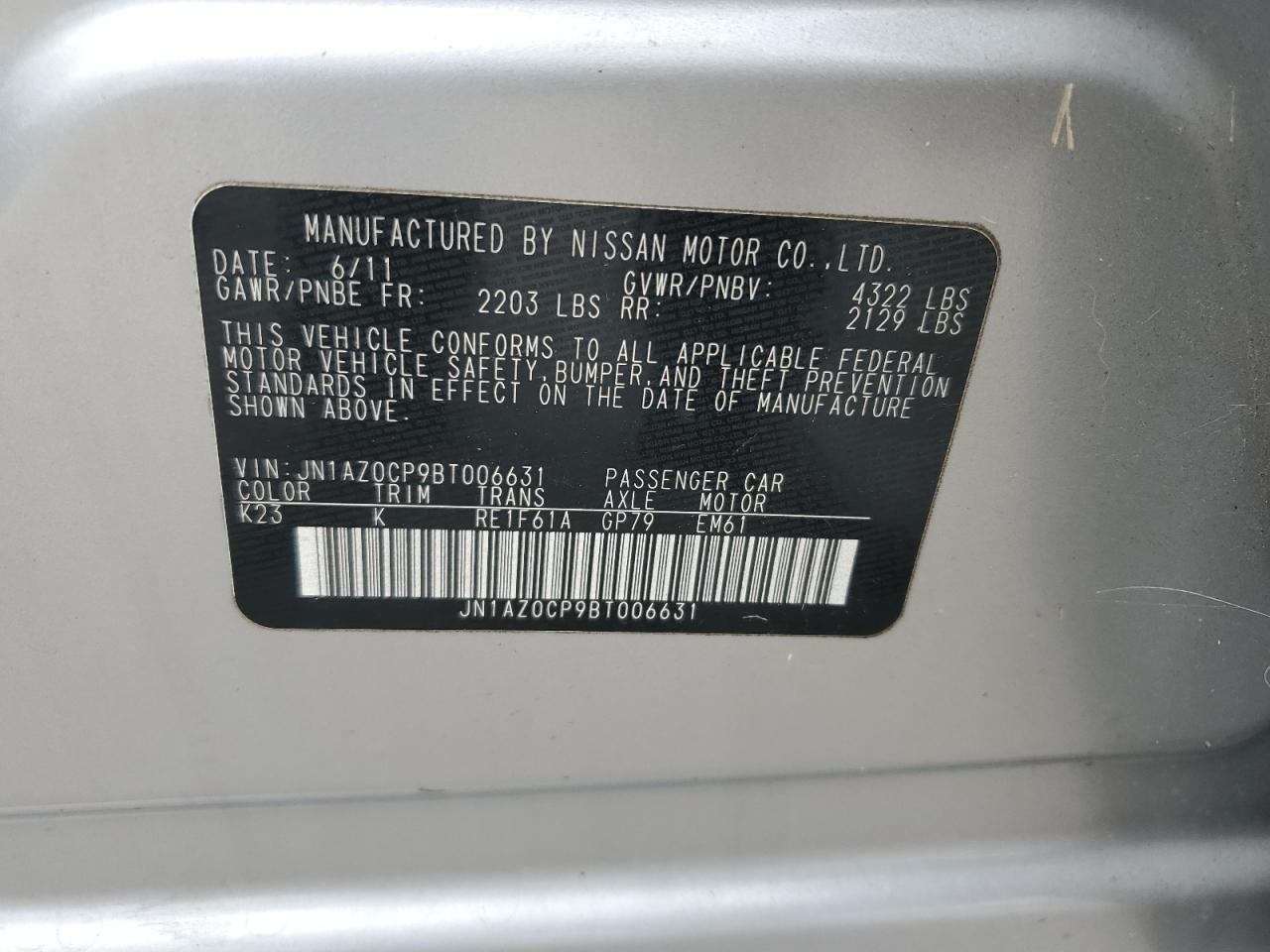 2011 Nissan Leaf Sv VIN: JN1AZ0CP9BT006631 Lot: 64037784