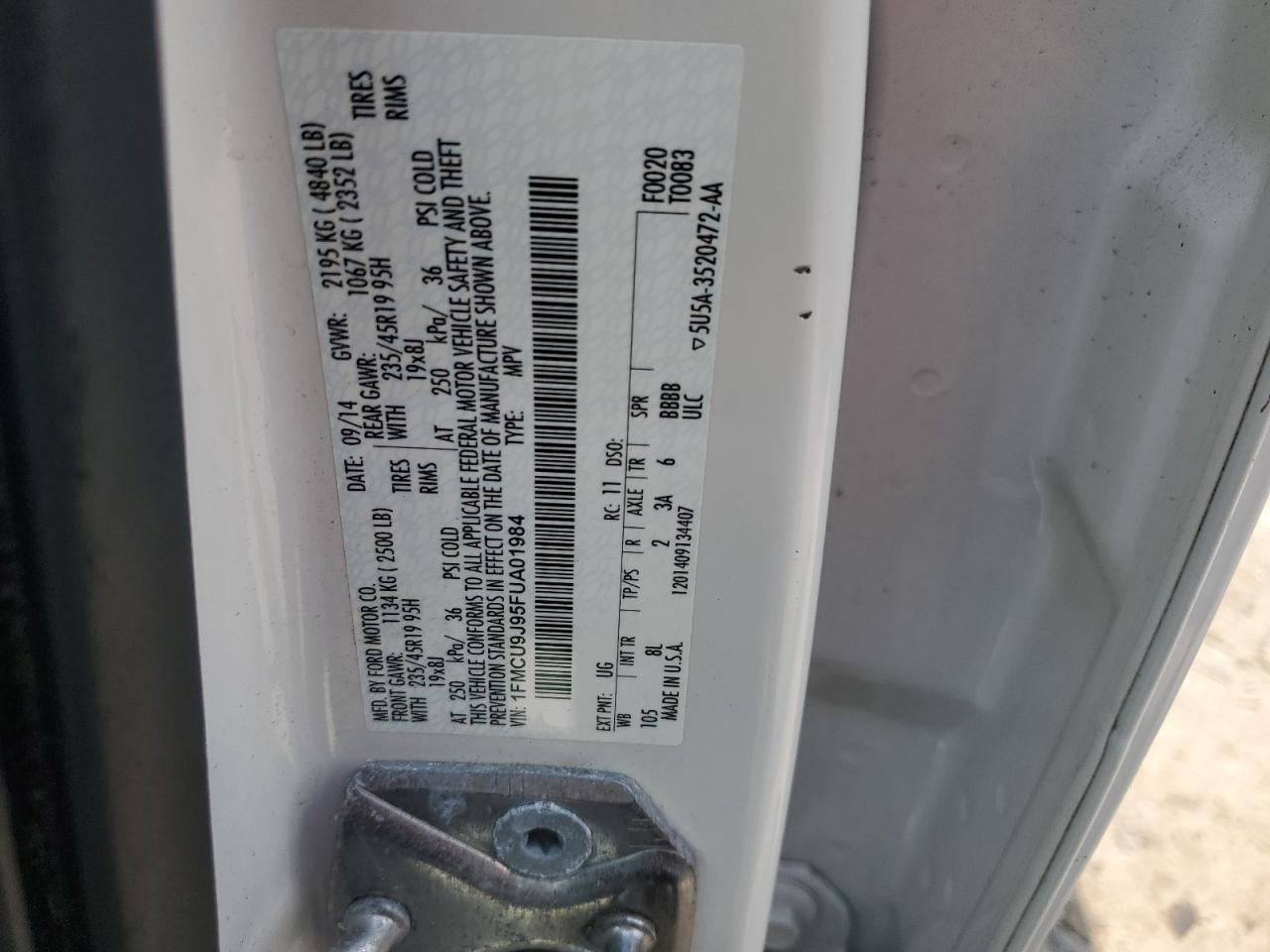 2015 Ford Escape Titanium VIN: 1FMCU9J95FUA01984 Lot: 65325244