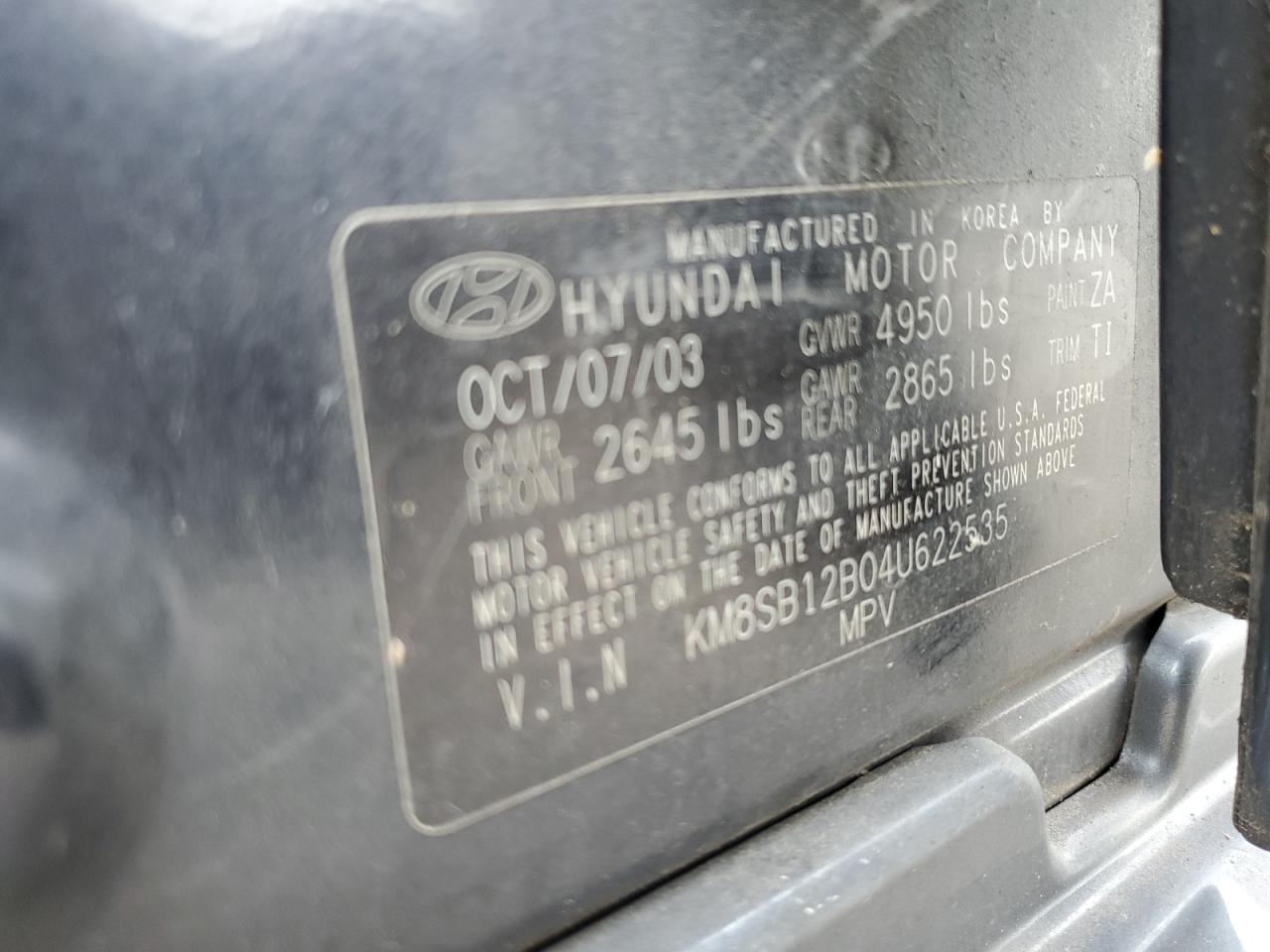 2004 Hyundai Santa Fe Gl VIN: KM8SB12B04U622535 Lot: 63686434