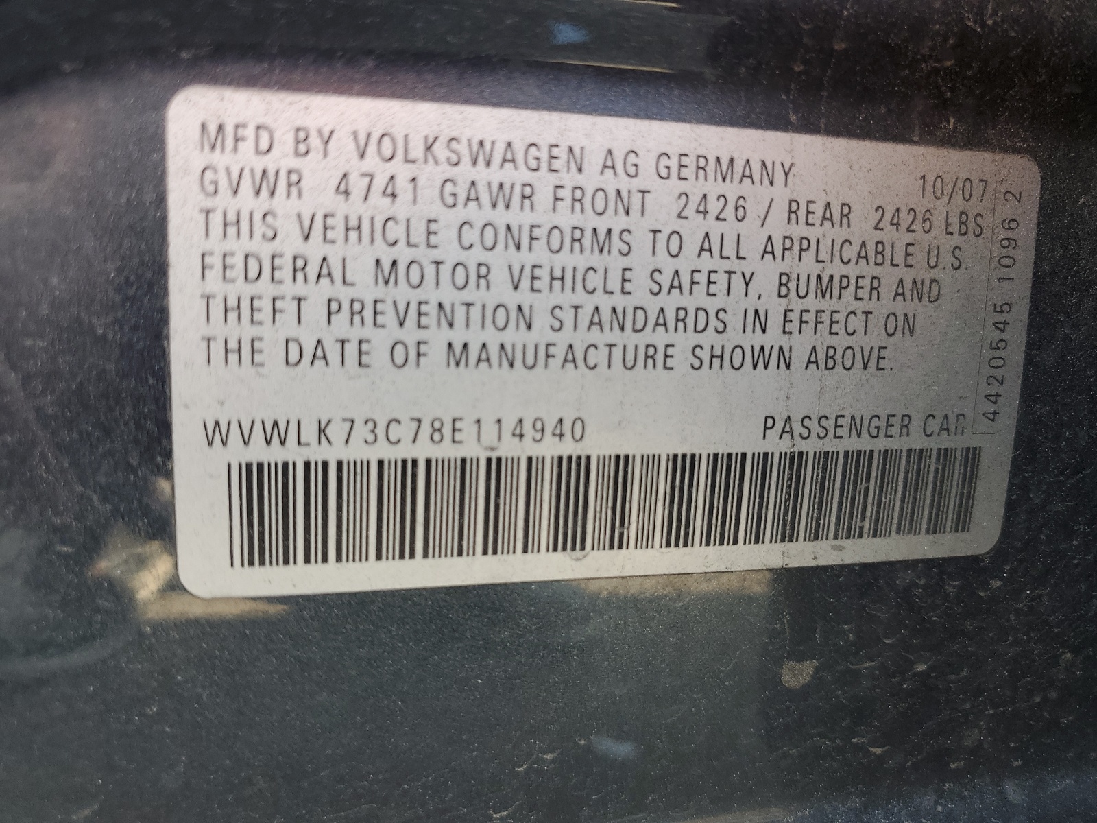 WVWLK73C78E114940 2008 Volkswagen Passat Wagon Komfort