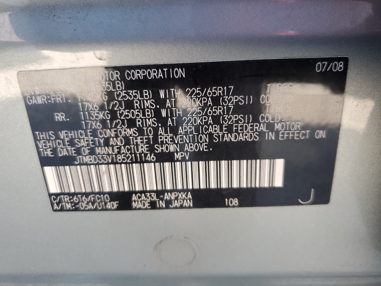 JTMBD33V185211146 2008 Toyota Rav4