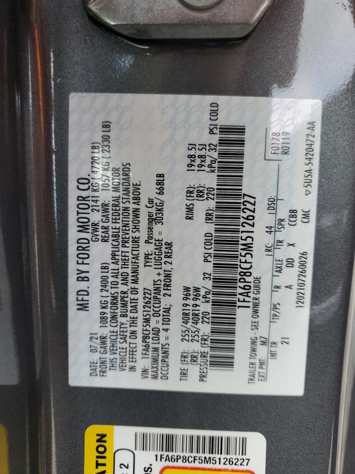 2021 Ford Mustang Gt VIN: 1FA6P8CF5M5126227 Lot: 62474624